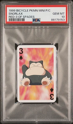 1999 Bicycle Pokemon Mini Playing Cards Red Deck Snorlax 3 Of Spades PSA 10