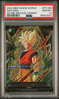 2024 Dragon Ball Super Card Game Fusion World Starter Deck Pre-release Event Fp-008 Son Goku Winner PSA 10