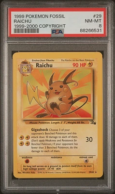 1999 Pokemon Fossil 29 Raichu 1999-2000 Copyright PSA 8