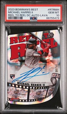 2023 Bowman's Best Reel To Reel Die-cuts Autographs Rtrmh Michael Harris Ii Lava PSA 10