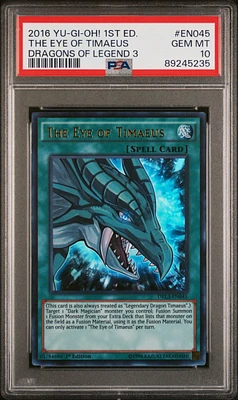 2016 Yu-gi-oh! Dragons Of Legend 3 En045 The Eye Of Timaeus 1st Edition PSA 10