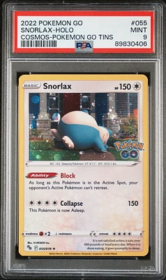 2022 Pokemon Go 055 Snorlax-holo Cosmos-pokemon Go Tins PSA 9