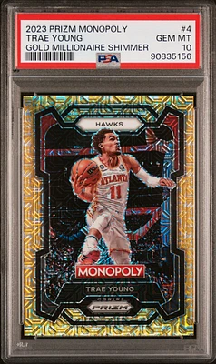 2023 Panini Prizm Monopoly 4 Trae Young Gold Millionaire Shimmer PSA 10