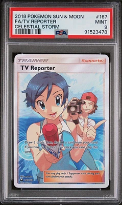 2018 Pokemon Sun & Moon Celestial Storm 167 Fa/tv Reporter PSA 9