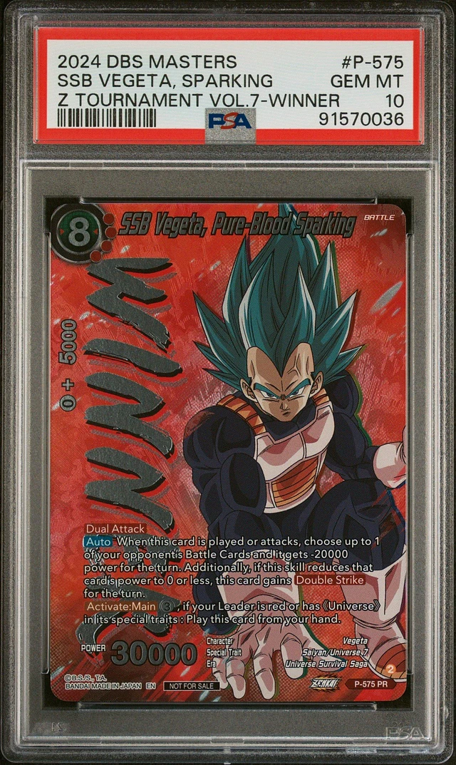 GameStop 2024 Dragon Ball Super Card Game Masters Zenkai Tournament Pack Vol.7 P-575 Ssb Vegeta, Pure-blood Sparking Winner PSA 10 | MainPlace Mall GameStop 2024 Dragon Ball Super Card Game Masters Zenkai Tournament Pack Vol.7 P-575 Ssb Vegeta, Pure-blood Sparking Winner PSA 10 | MainPlace Mall