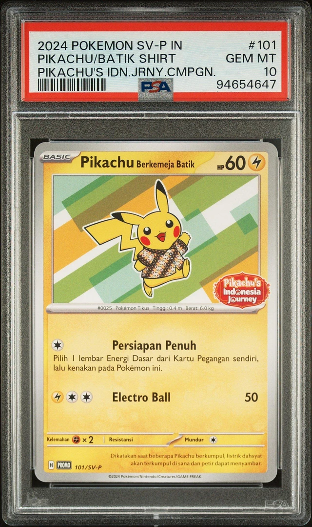 GameStop 2024 Pokemon Indonesian Sv Promo 101 Pikachu In Batik Shirt  Pikachu's Indonesia Journey Campaign PSA 10 | Connecticut Post Mall