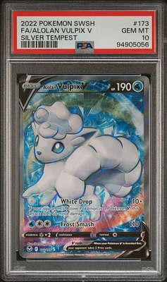 2022 Pokemon Sword & Shield Silver Tempest 173 Full Art/alolan Vulpix V PSA 10