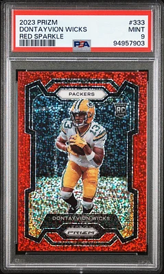 2023 Panini Prizm 333 Dontayvion Wicks Red Sparkle PSA 9