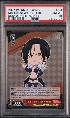 2022 Weiss Schwarz The Seven Deadly Sins: Revival Of The Commandments 118 Petit Merlin: New Chapter Tournament Store Assist Pr Pack Campaign PSA 10