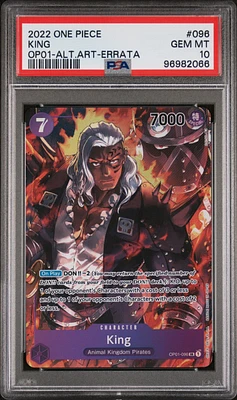 2022 One Piece Romance Dawn 096 King Alternate Art-errata PSA 10