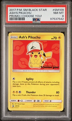 2017 Pokemon Sm Black Star Promo Sm109 Ash's Pikachu I Choose You! PSA 8