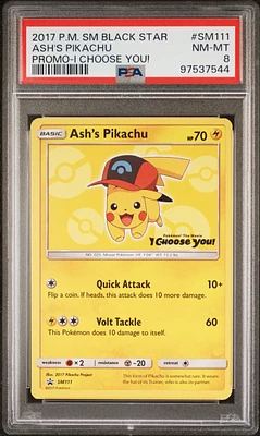 2017 Pokemon Sm Black Star Promo Sm111 Ash's Pikachu I Choose You! PSA 8