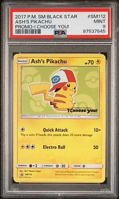 2017 Pokemon Sm Black Star Promo Sm112 Ash's Pikachu I Choose You! PSA 9