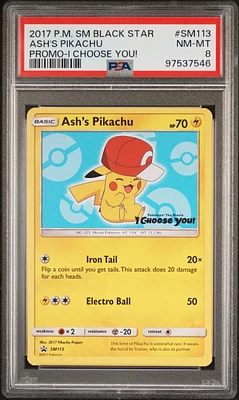 2017 Pokemon Sm Black Star Promo Sm113 Ash's Pikachu I Choose You! PSA