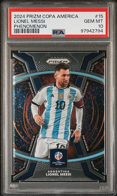 2024 Panini Prizm Conmebol Copa America Phenomenon 15 Lionel Messi PSA 10