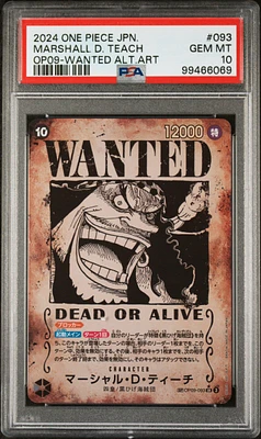 2024 One Piece Japanese Emperors In The New World 093 Marshall D. Teach Wanted Alternate Art PSA 10