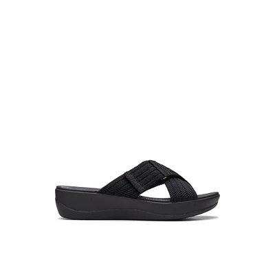 Clarks Arla Wave - Sandales pour femmes Comfort Noir Textile Élastique