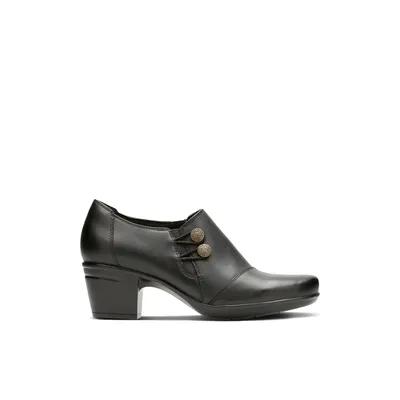 Clarks Emsliewarr w - Chaussures pour femmes grande largeur Noir Cuir Lisse