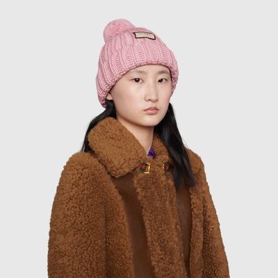 Knit wool hat with Gucci label
