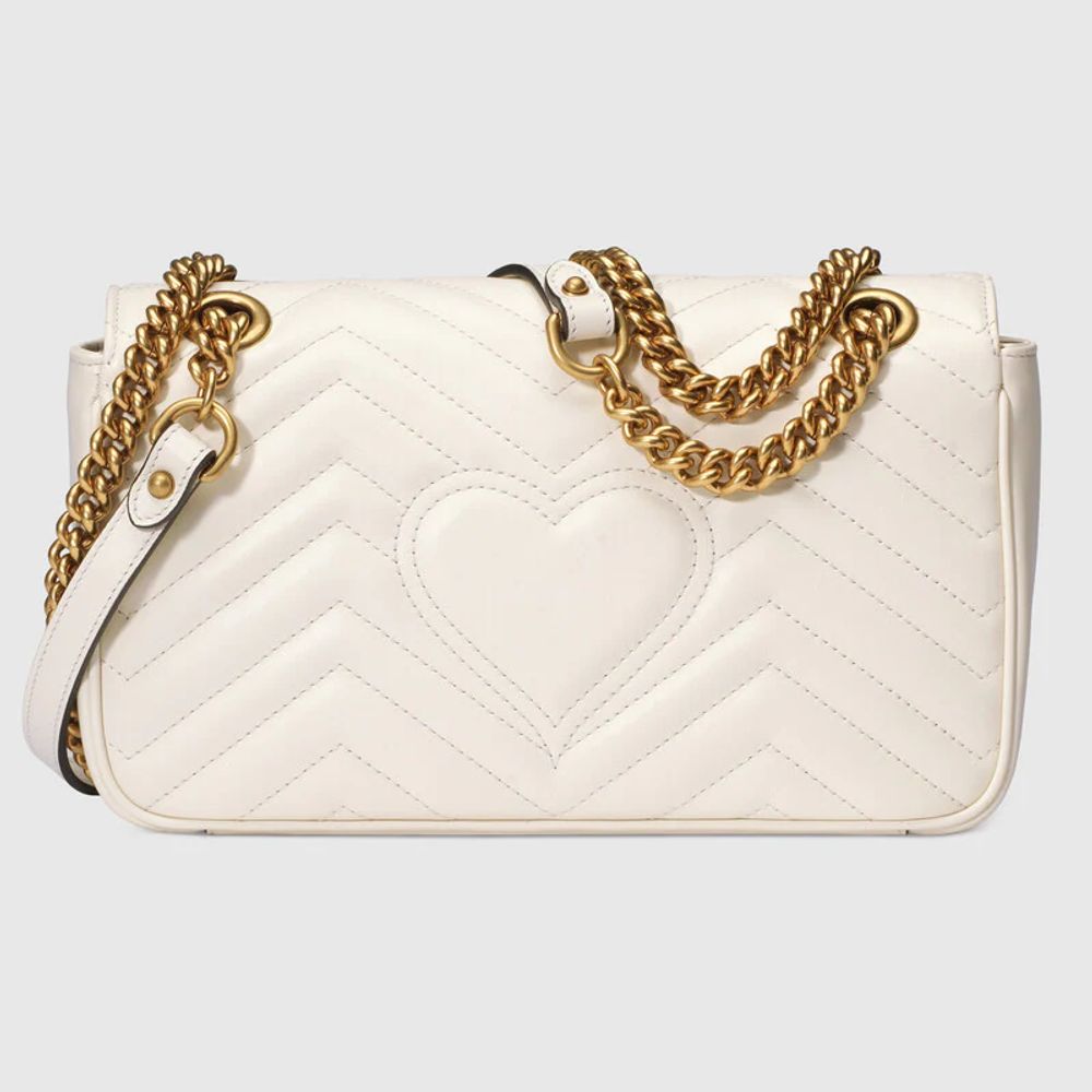 GUCCI Monogram Matelasse Diagonal Small GG Marmont Chain Shoulder Bag Beige  Black 1262673