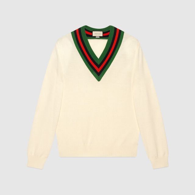 Gucci Wool knit sweater with leather detail | Square One