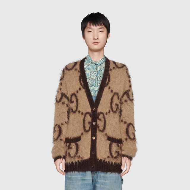 Gucci Reversible Beige & Brown Mohair Oversized Gg Cardigan