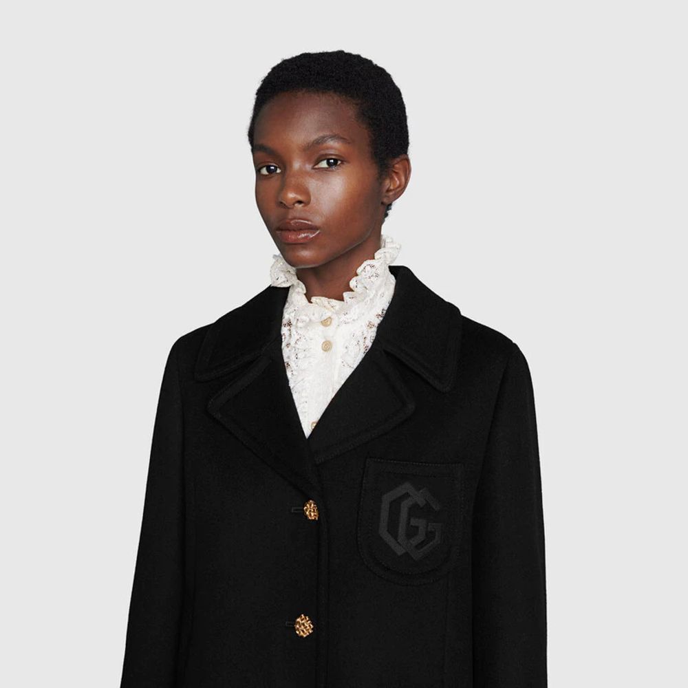 Double G Embroidered Wool Coat in White - Gucci