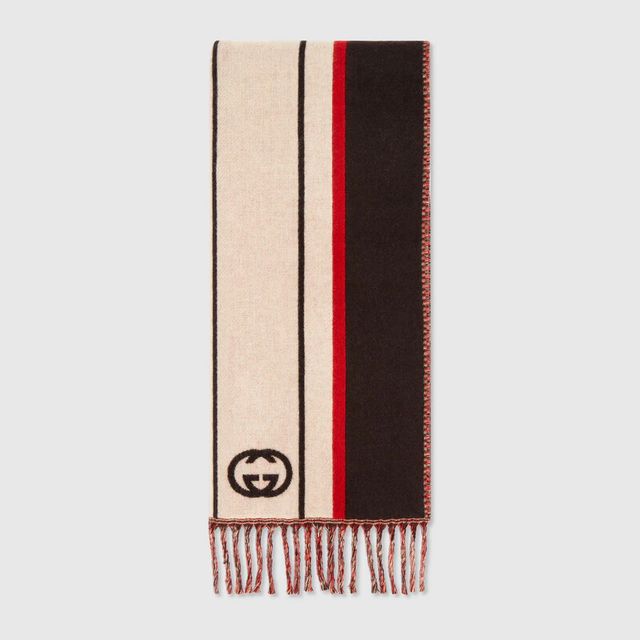Interlocking G striped wool scarf