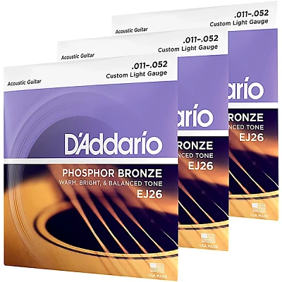 D'Addario EJ26-3D 3-Pack Custom Light Acoustic Guitar Strings