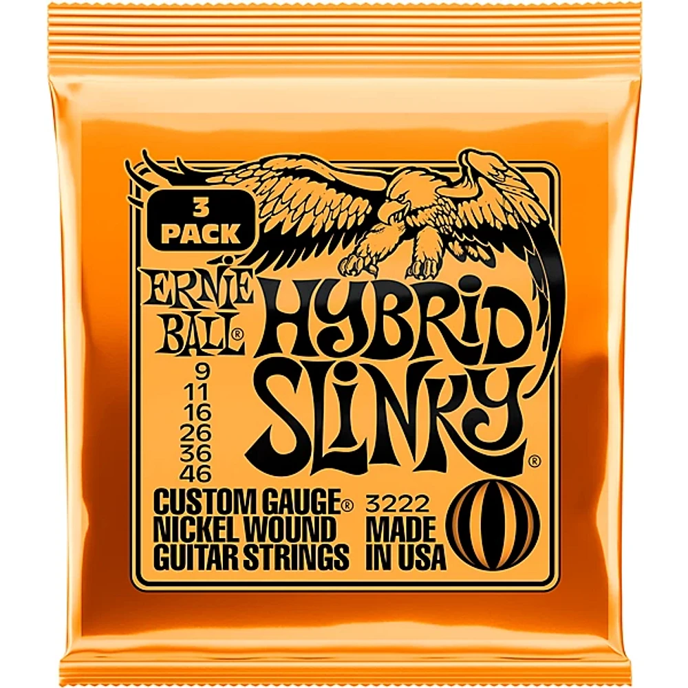 Ernie Ball 3222 Nickel Hybrid Slinky Electric Guitar Strings 3-Pack