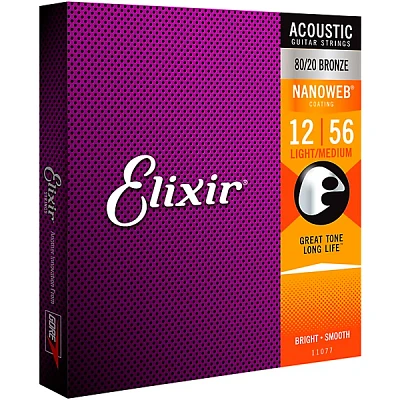 Elixir 80/20 Bronze Acoustic Guitar Strings With NANOWEB Coating