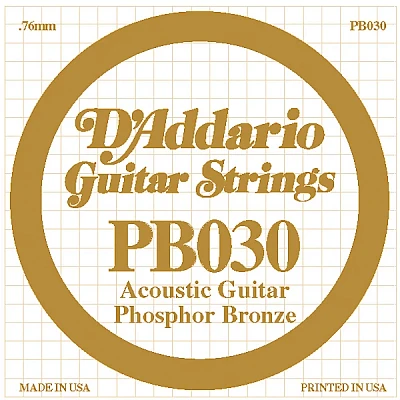 D'Addario PB030 Phosphor Bronze Acoustic Guitar Strings Single