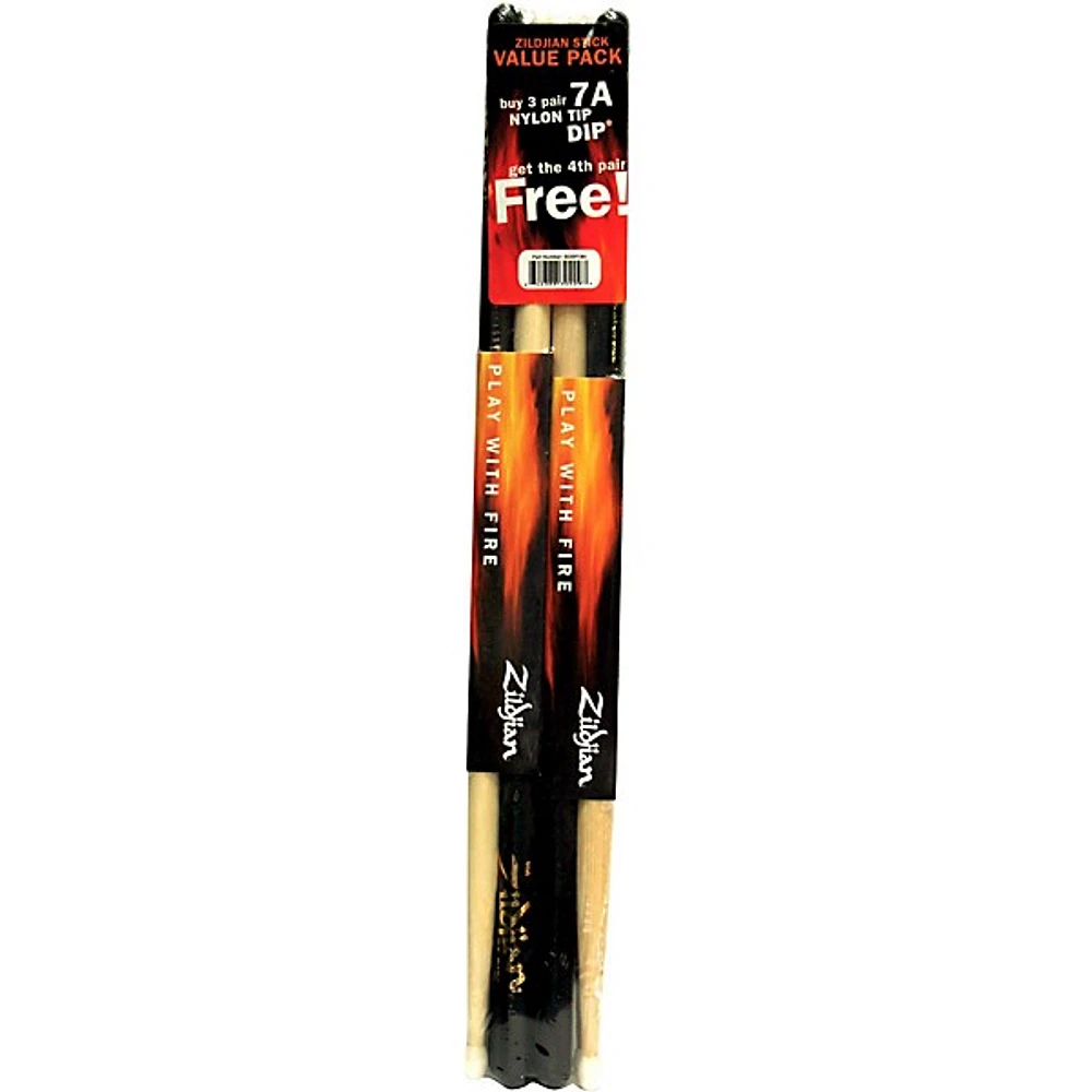 Zildjian DIP Wood Drum Sticks -  Buy 3 Pairs, Get 1 Pair Free, Black 7A Nylon