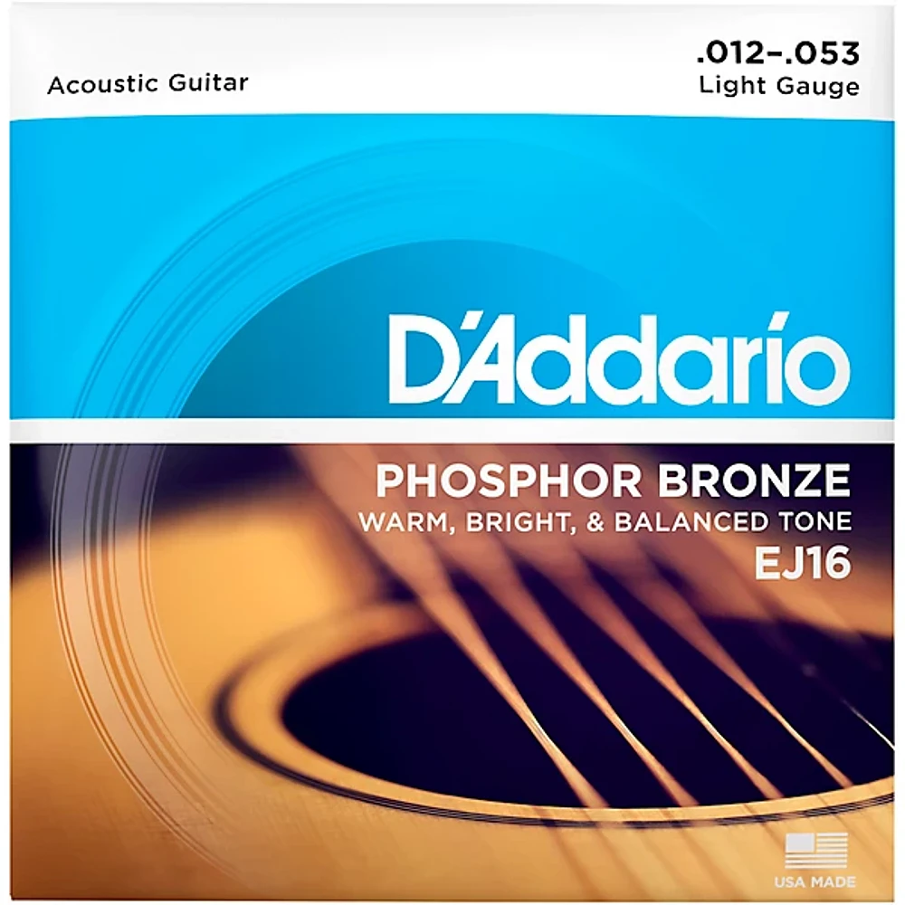 D'Addario EJ16 Phosphor Bronze Light Acoustic Guitar Strings Single Pack