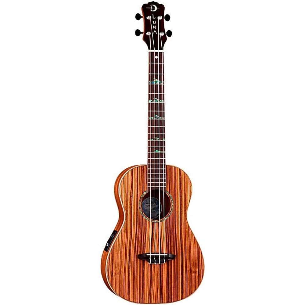 Luna Baritone Zebra Acoustic-Electric Ukulele Natural High Tide Design