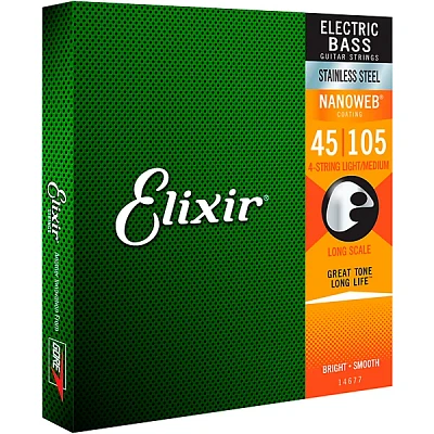 Elixir Stainless Steel -String Bass Strings with NANOWEB Coating, Long Scale