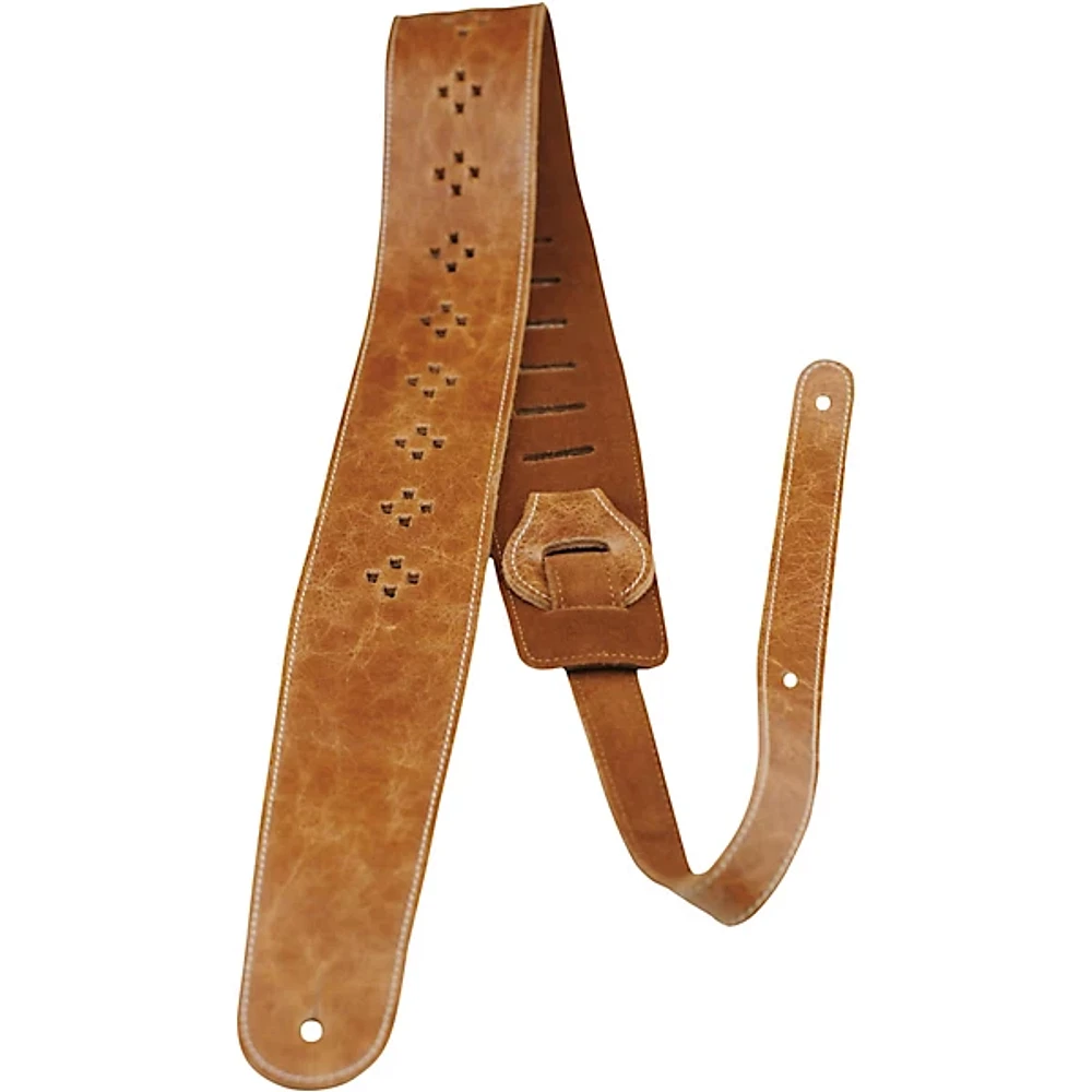 Perri's 2.5" Distressed Leather Guitar Strap with Perforated Vents and Soft Leather Back Tan