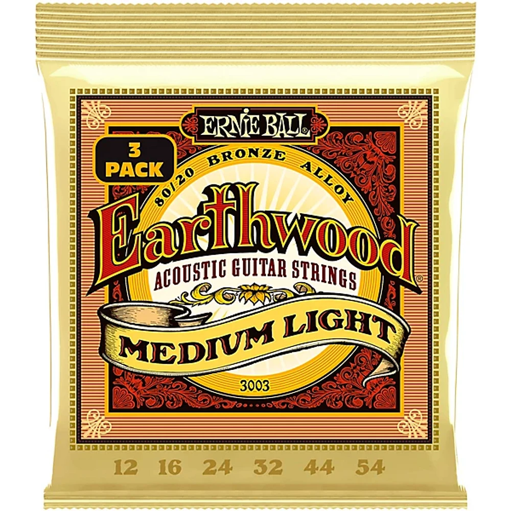 Ernie Ball 3003 Earthwood 80/20 Bronze Medium Light Acoustic Strings 3-Pack