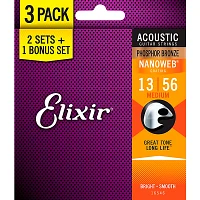 Elixir BONUS PACK! NANOWEB Phosphor Bronze Medium Acoustic Guitar Strings 3-Pack