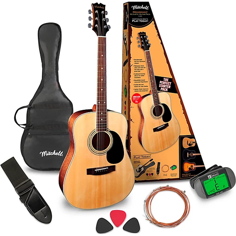 Mitchell D120PK Acoustic Guitar Value Package Natural