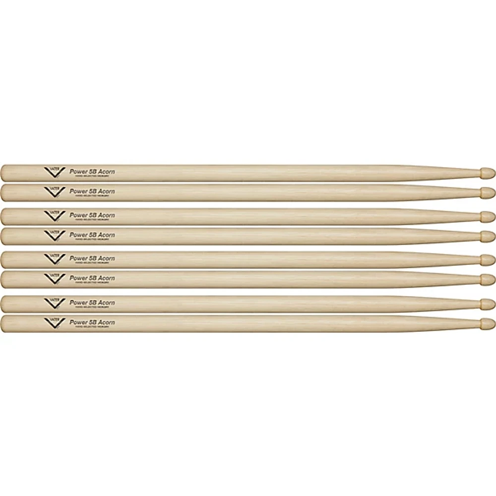 Vater Power 5B Acorn Drum Sticks - Buy 3, Get 1 Free Value Pack Wood