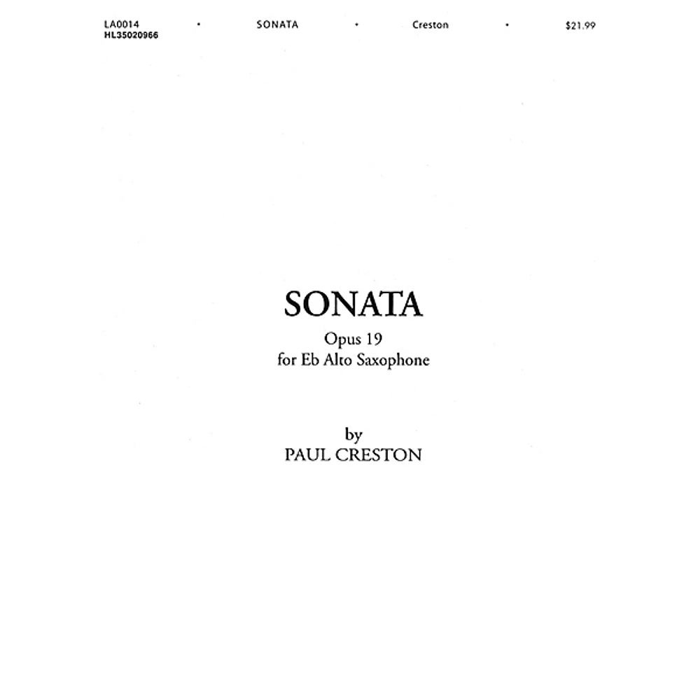 Shawnee Press Sonata, Op. 19 (for E-Flat Alto Saxophone) Shawnee Press Series Book