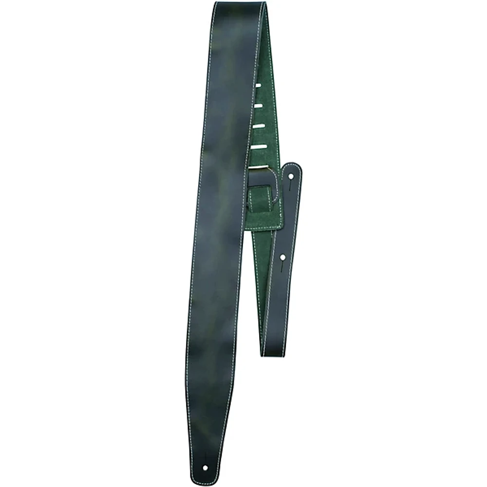 Perri's Oil Leather Guitar Strap With Contrast Stitching Green 2.5 in.