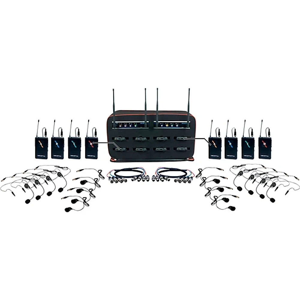 VocoPro MIB-QUAD-8B SYSTEM 8-Channel Wireless Headset/Lapel Mic-in-Bag Package, 900-927.2mHz