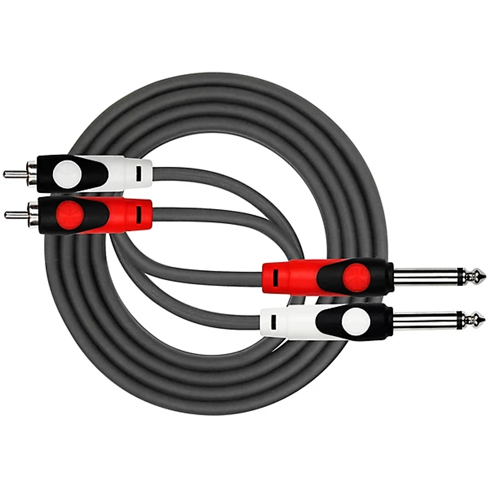 KIRLIN Lightgear Dual Black Patch Cable 2x 1/4" Mono to 2x RCA 6 ft.