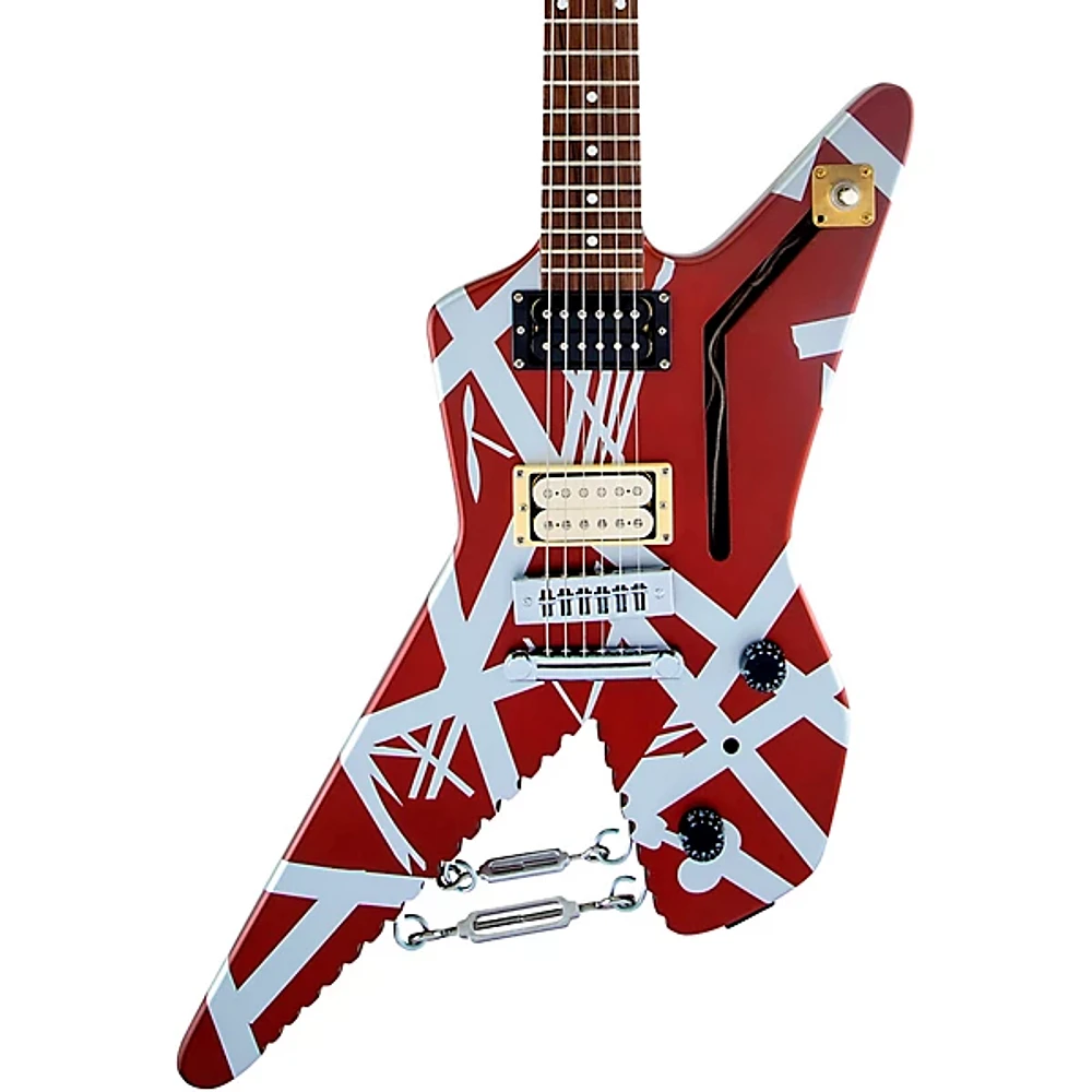 EVH Striped Series Shark Electric Guitar Burgundy with Silver Stripes