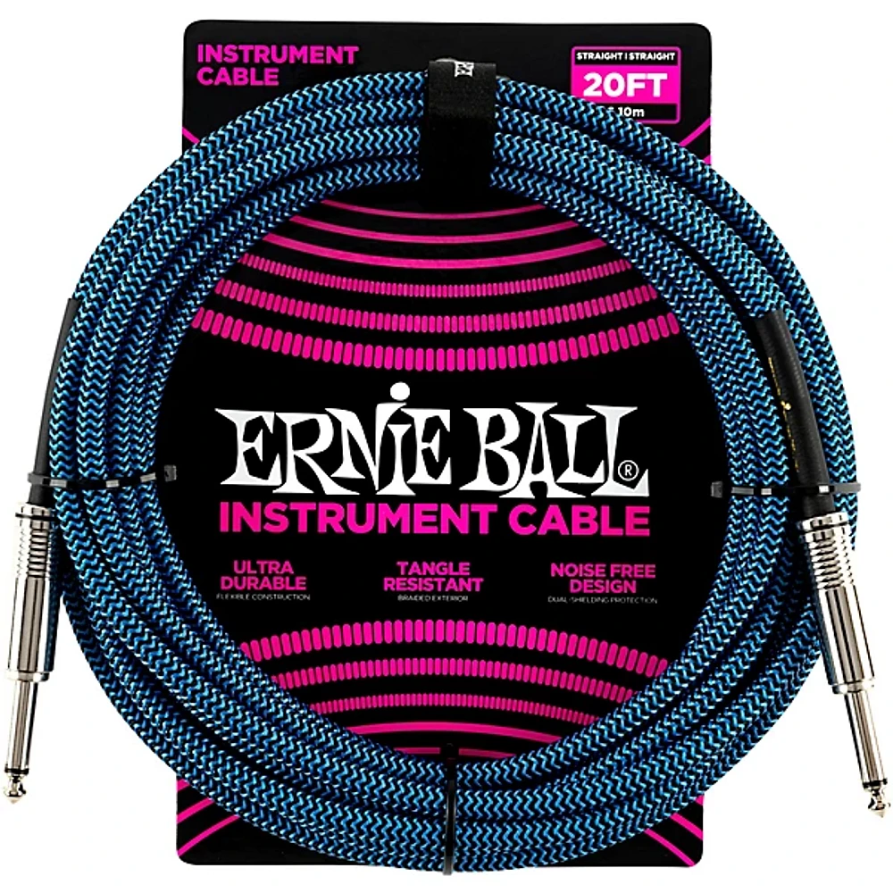 Ernie Ball Woven Straight/Straight Nickel-Plated 1/4" Instrument Cable 20 ft. Black/Blue