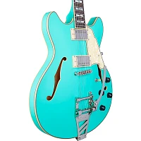 D'Angelico Deluxe DC Semi-Hollow Electric Guitar With D'Angelico Shield Tremolo Matte Surf Green