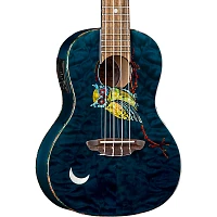 Luna Owl Quilt Top Concert Acoustic-Electric Ukulele Transparent Blue