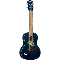 Luna Owl Quilt Top Concert Acoustic-Electric Ukulele Transparent Blue